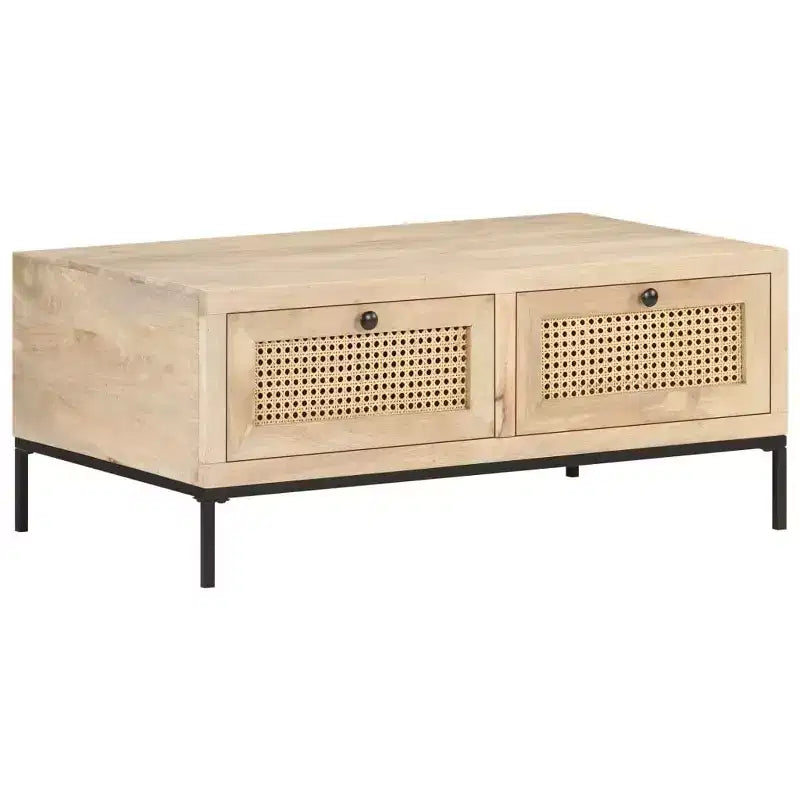 Coffee Table 35.4x19.7x14.6 Solid Mango Wood and Natural Cane