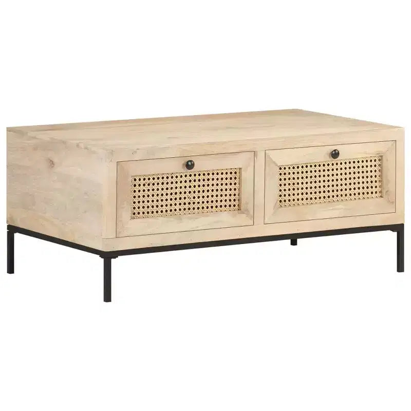 Coffee Table 35.4x19.7x14.6 Solid Mango Wood and Natural Cane