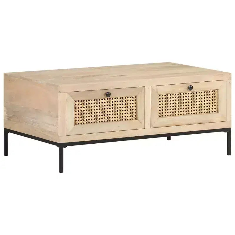 Coffee Table 35.4x19.7x14.6 Solid Mango Wood and Natural Cane