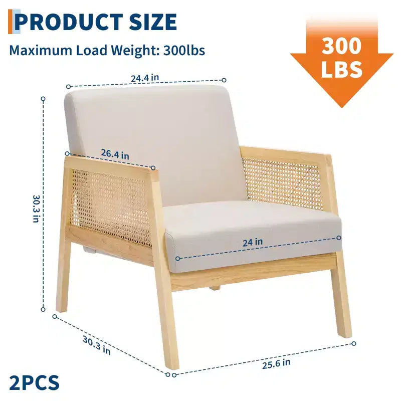 Upholstered Accent Chair Set of 2, Modern Lounge Armchairs with Wood Legs for Living Room and Patio