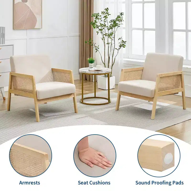 Upholstered Accent Chair Set of 2, Modern Lounge Armchairs with Wood Legs for Living Room and Patio