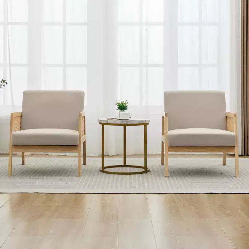 Upholstered Accent Chair Set of 2, Modern Lounge Armchairs with Wood Legs for Living Room and Patio