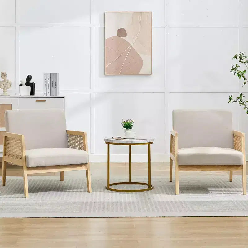 Upholstered Accent Chair Set of 2, Modern Lounge Armchairs with Wood Legs for Living Room and Patio