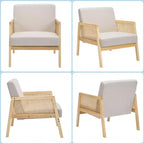 Upholstered Accent Chair Set of 2, Modern Lounge Armchairs with Wood Legs for Living Room and Patio