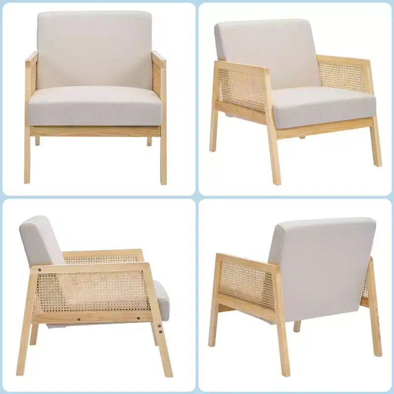 Upholstered Accent Chair Set of 2, Modern Lounge Armchairs with Wood Legs for Living Room and Patio