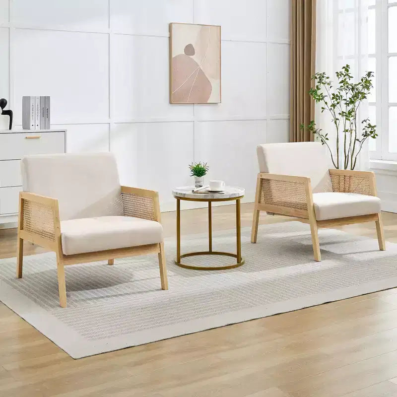 Upholstered Accent Chair Set of 2, Modern Lounge Armchairs with Wood Legs for Living Room and Patio
