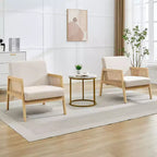 Upholstered Accent Chair Set of 2, Modern Lounge Armchairs with Wood Legs for Living Room and Patio