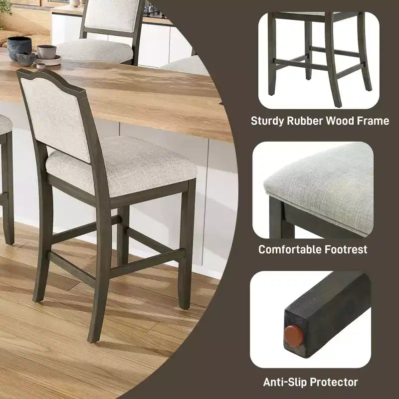 Counter Height Bar Stools Set of 2,Upholstered Bar Chair with Rubber Wood Frame & Footrest,Dining Chair for Kitchen Islands,Home Bars