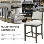 Counter Height Bar Stools Set of 2,Upholstered Bar Chair with Rubber Wood Frame & Footrest,Dining Chair for Kitchen Islands,Home Bars