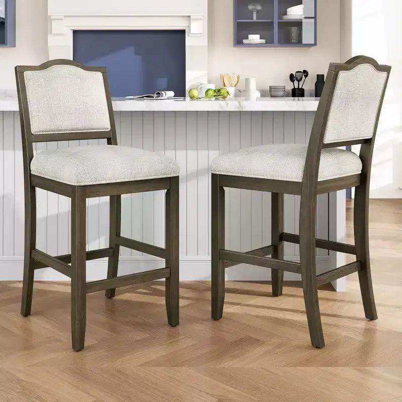 Counter Height Bar Stools Set of 2,Upholstered Bar Chair with Rubber Wood Frame & Footrest,Dining Chair for Kitchen Islands,Home Bars