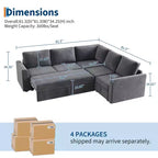 Sectional Sleeper Sofa with Pull Out Bed, Chenille Modular Sectional Couch with Pull Out Couch and Storage Seat & 2 Ottomans, Convertible Couches