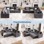 Sectional Sleeper Sofa with Pull Out Bed, Chenille Modular Sectional Couch with Pull Out Couch and Storage Seat & 2 Ottomans, Convertible Couches