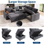 Sectional Sleeper Sofa with Pull Out Bed, Chenille Modular Sectional Couch with Pull Out Couch and Storage Seat & 2 Ottomans, Convertible Couches