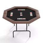 8-Player Octagon Poker Table  Foldable Brown Casino Table with Cup Holders for Texas Holdem & Blackjack (Professional Home Game Equipment)