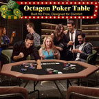 8-Player Octagon Poker Table Foldable Brown Casino Table with Cup Holders for Texas Holdem & Blackjack (Professional Home Game Equipment)