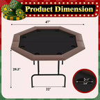 8-Player Octagon Poker Table Foldable Brown Casino Table with Cup Holders for Texas Holdem & Blackjack (Professional Home Game Equipment)