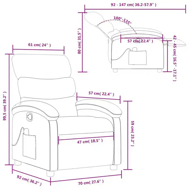 Massage Recliner Chair - Light Gray Manual Push Back