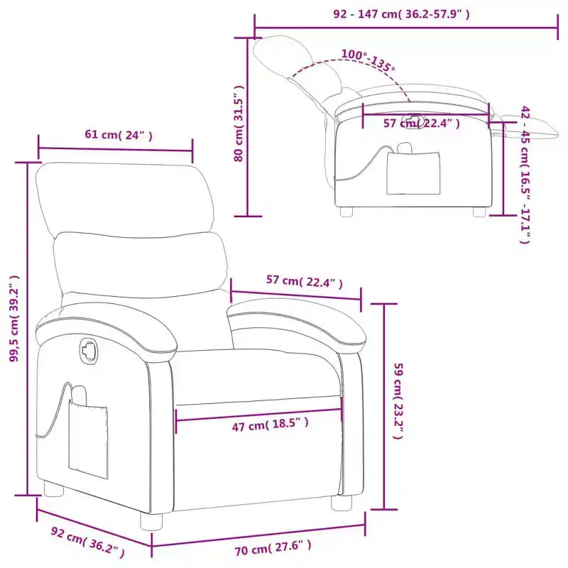 Massage Recliner Chair - Light Gray Manual Push Back