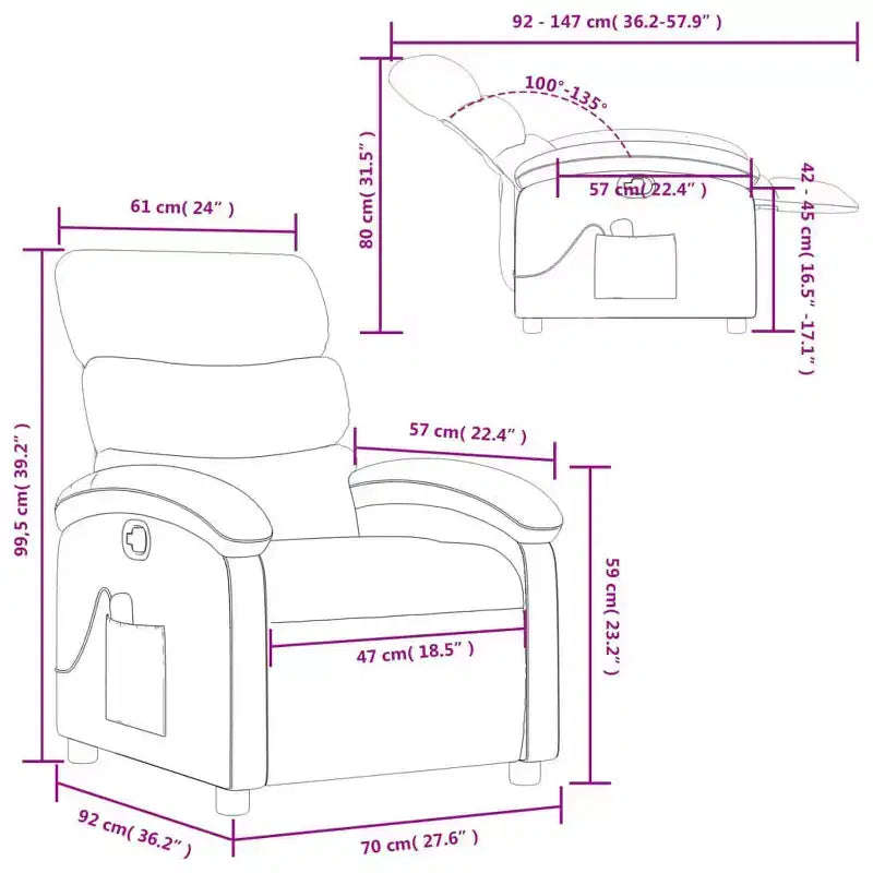 Massage Recliner Chair - Light Gray Manual Push Back