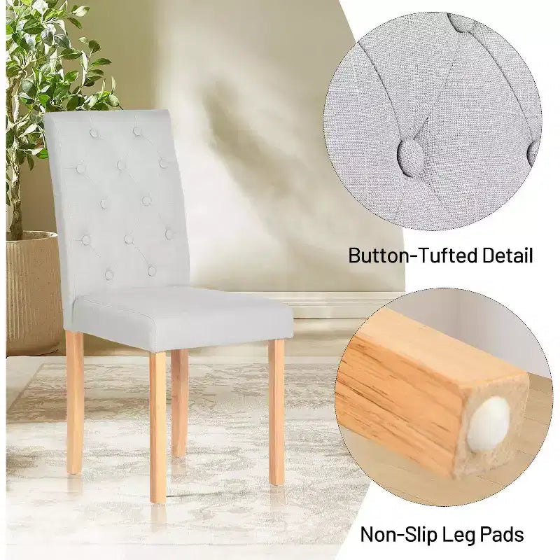 Set of 4 Upholstered Dining Chairs with Button-Tufted Back, Soft Foam Seat & Solid Wood Legs for Kitchen, Dining Room & Home