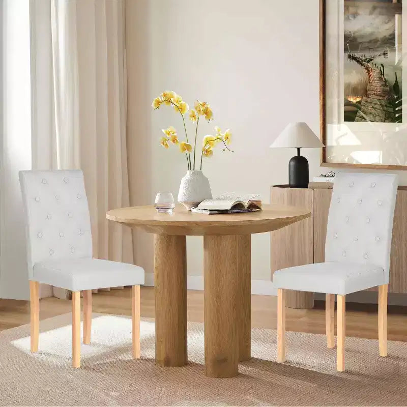 Set of 4 Upholstered Dining Chairs with Button-Tufted Back, Soft Foam Seat & Solid Wood Legs for Kitchen, Dining Room & Home
