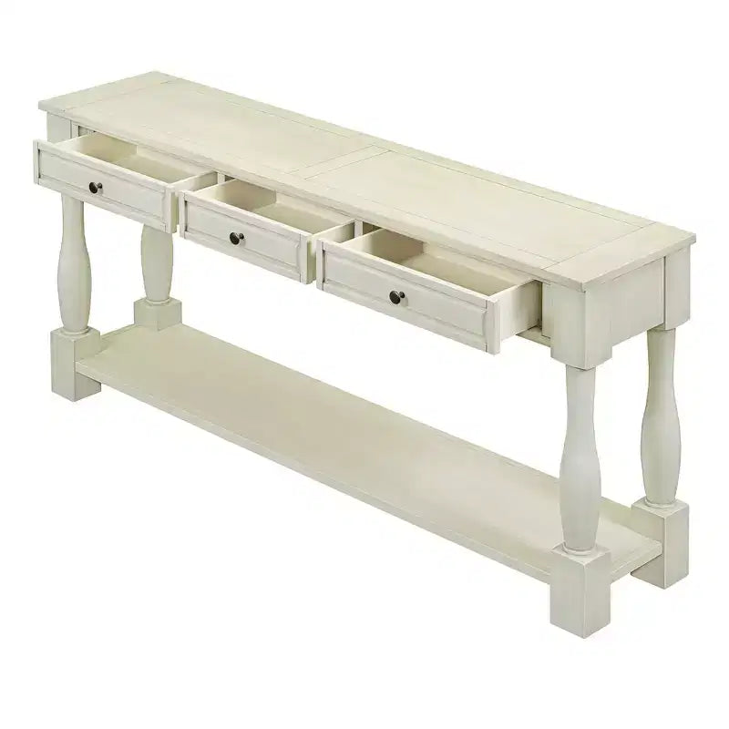 Mediterranean Style Rectangle Wood Long Console Table with Drawers and Shelf