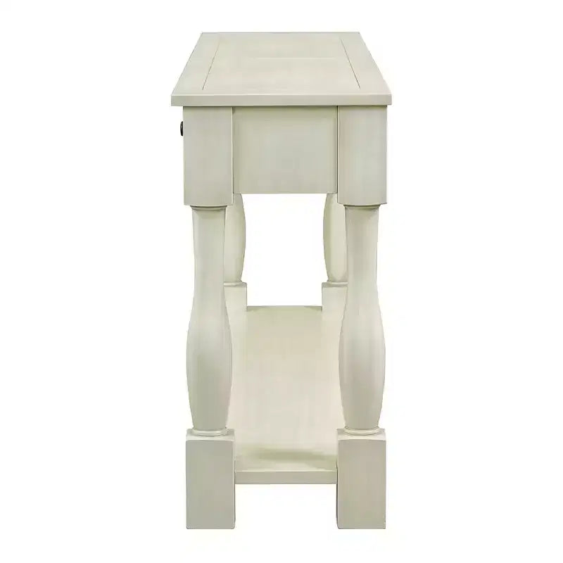 Mediterranean Style Rectangle Wood Long Console Table with Drawers and Shelf