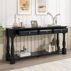 Mediterranean Style Rectangle Wood Long Console Table with Drawers and Shelf