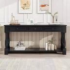 Mediterranean Style Rectangle Wood Long Console Table with Drawers and Shelf