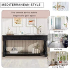 Mediterranean Style Rectangle Wood Long Console Table with Drawers and Shelf