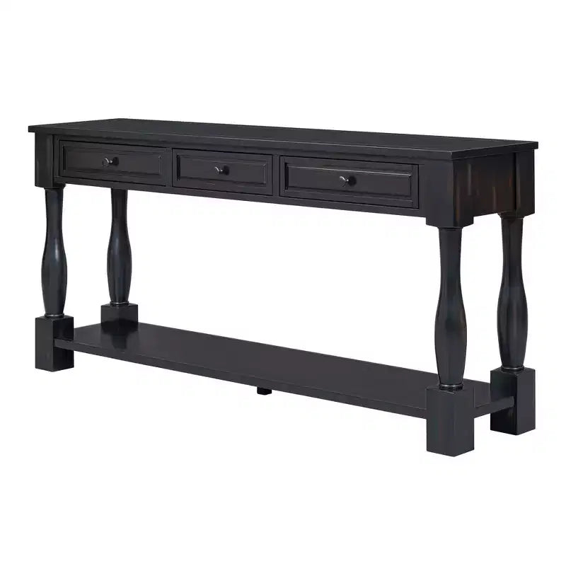 Mediterranean Style Rectangle Wood Long Console Table with Drawers and Shelf