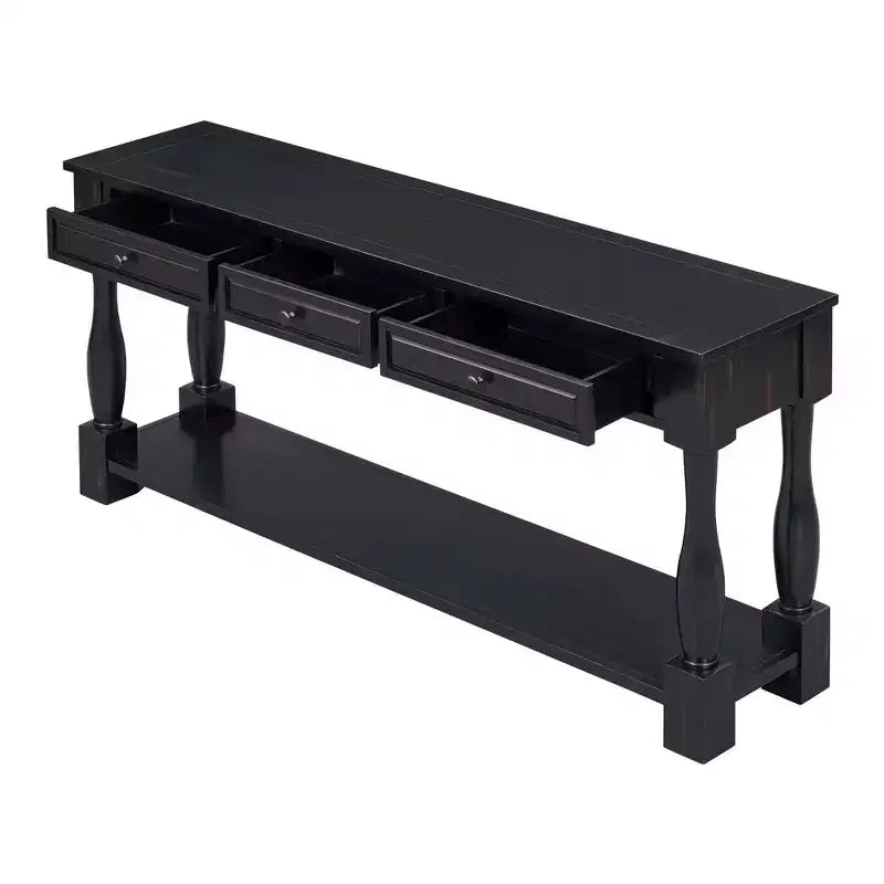 Mediterranean Style Rectangle Wood Long Console Table with Drawers and Shelf