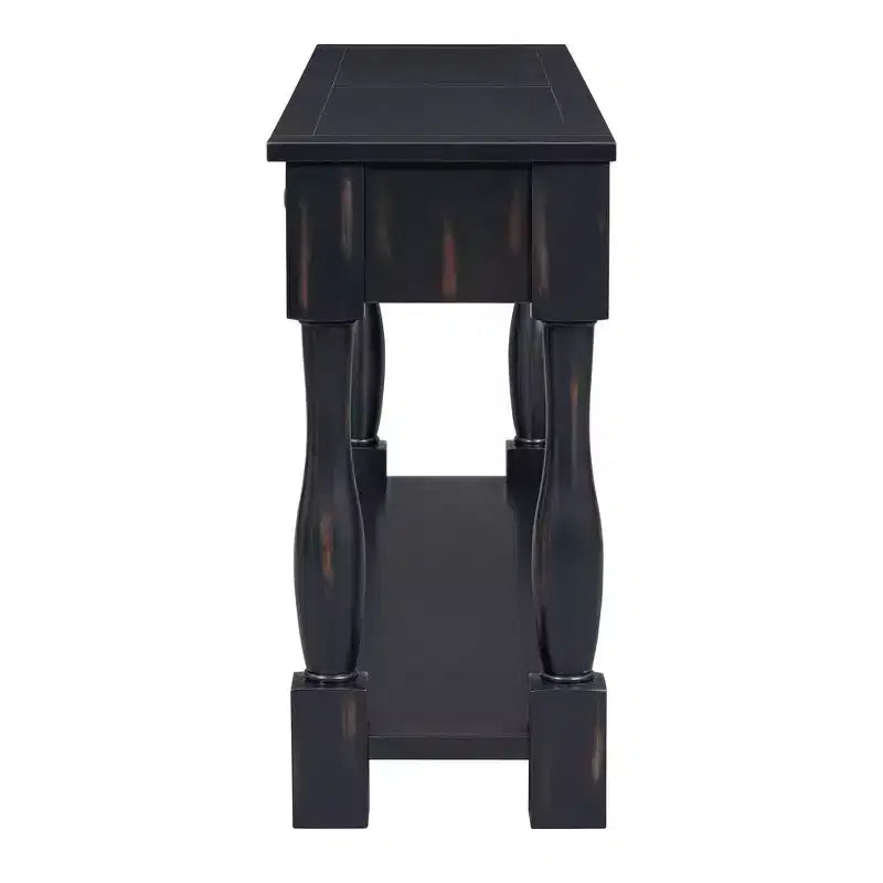 Mediterranean Style Rectangle Wood Long Console Table with Drawers and Shelf