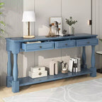 Mediterranean Style Rectangle Wood Long Console Table with Drawers and Shelf