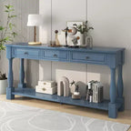 Mediterranean Style Rectangle Wood Long Console Table with Drawers and Shelf