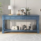 Mediterranean Style Rectangle Wood Long Console Table with Drawers and Shelf