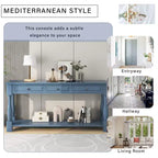 Mediterranean Style Rectangle Wood Long Console Table with Drawers and Shelf