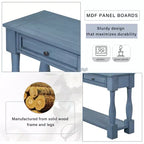 Mediterranean Style Rectangle Wood Long Console Table with Drawers and Shelf