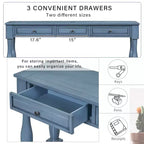 Mediterranean Style Rectangle Wood Long Console Table with Drawers and Shelf
