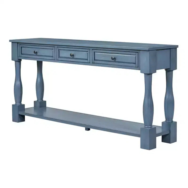 Mediterranean Style Rectangle Wood Long Console Table with Drawers and Shelf