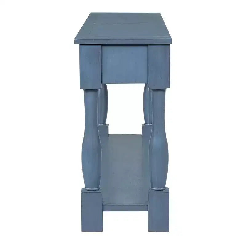 Mediterranean Style Rectangle Wood Long Console Table with Drawers and Shelf