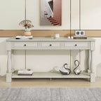 Mediterranean Style Rectangle Wood Long Console Table with Drawers and Shelf