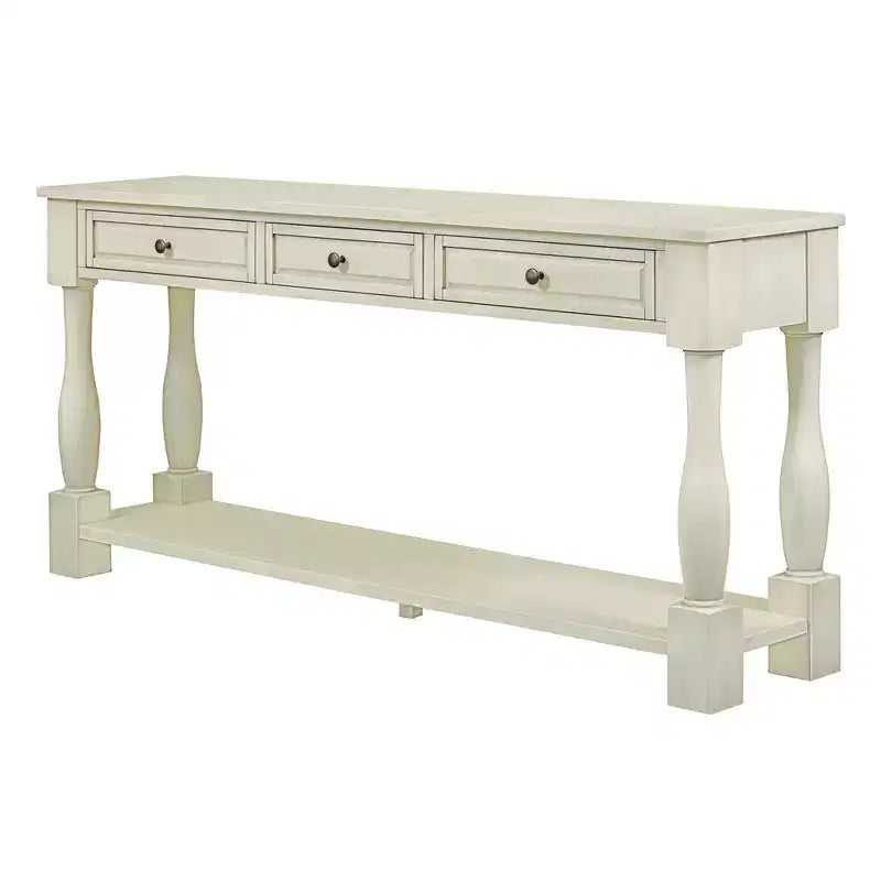 Mediterranean Style Rectangle Wood Long Console Table with Drawers and Shelf