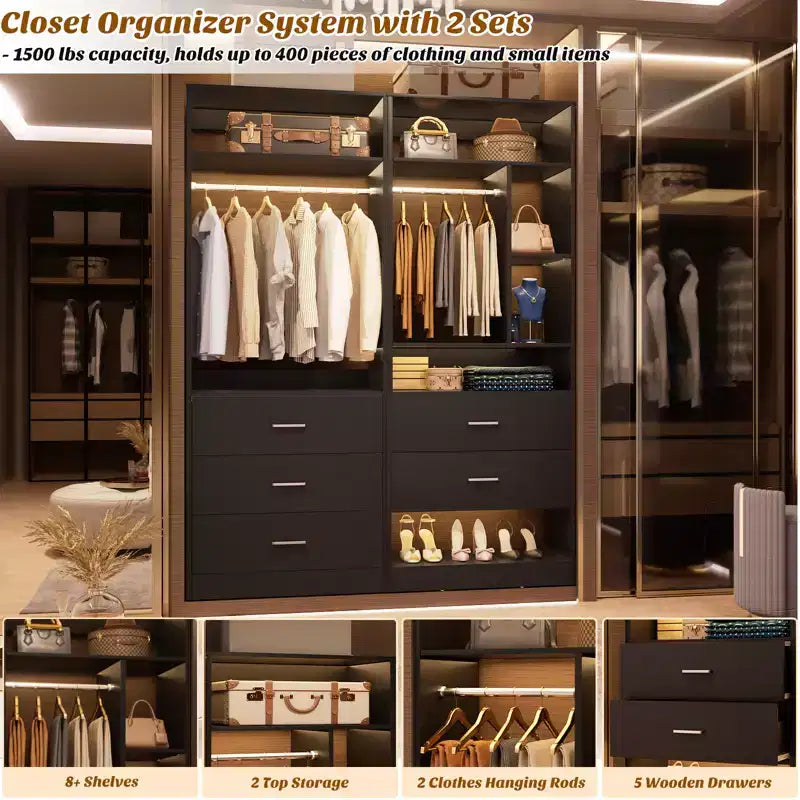 48 Closet System with 5 Wood Drawers