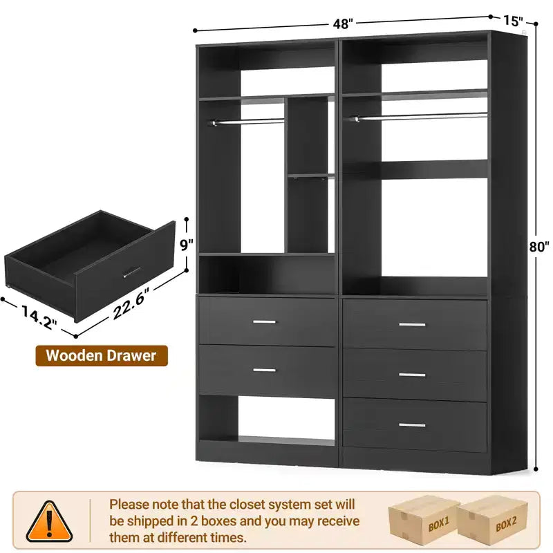 48 Closet System with 5 Wood Drawers