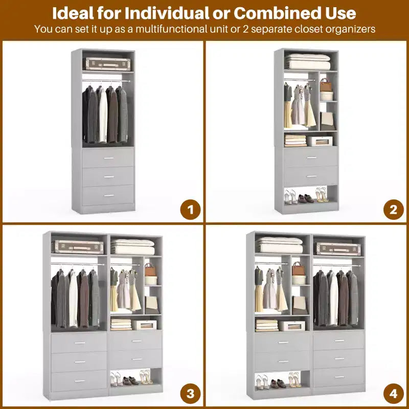 48 Closet System with 5 Wood Drawers
