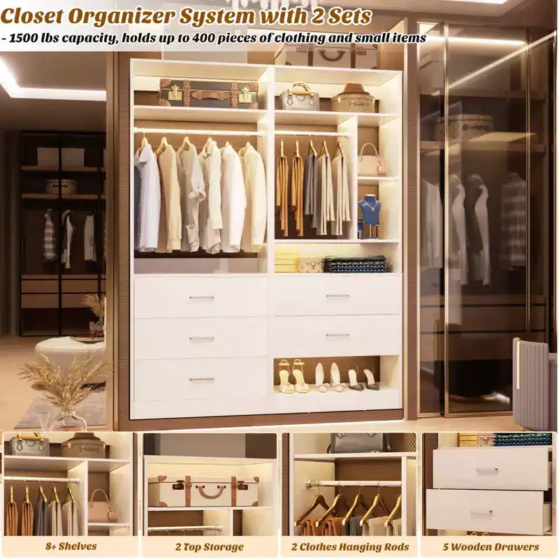 48 Closet System with 5 Wood Drawers