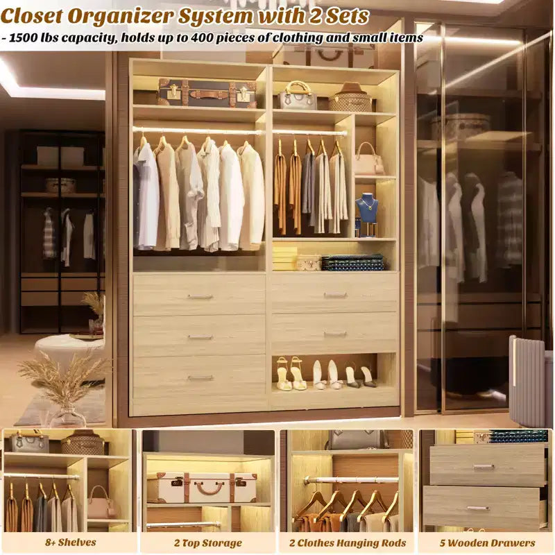 48 Closet System with 5 Wood Drawers