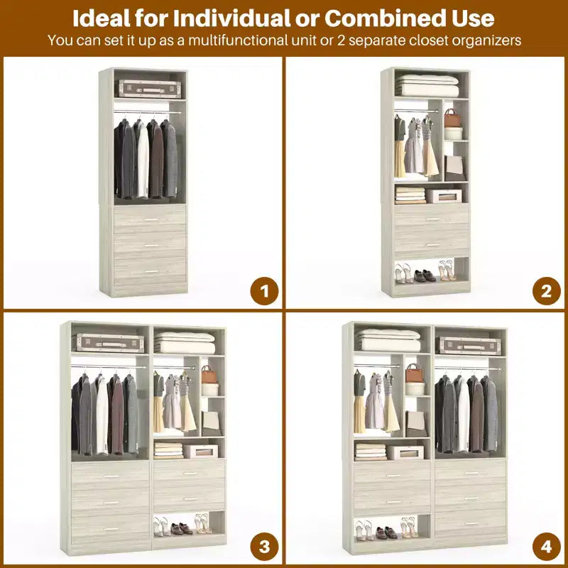 48 Closet System with 5 Wood Drawers