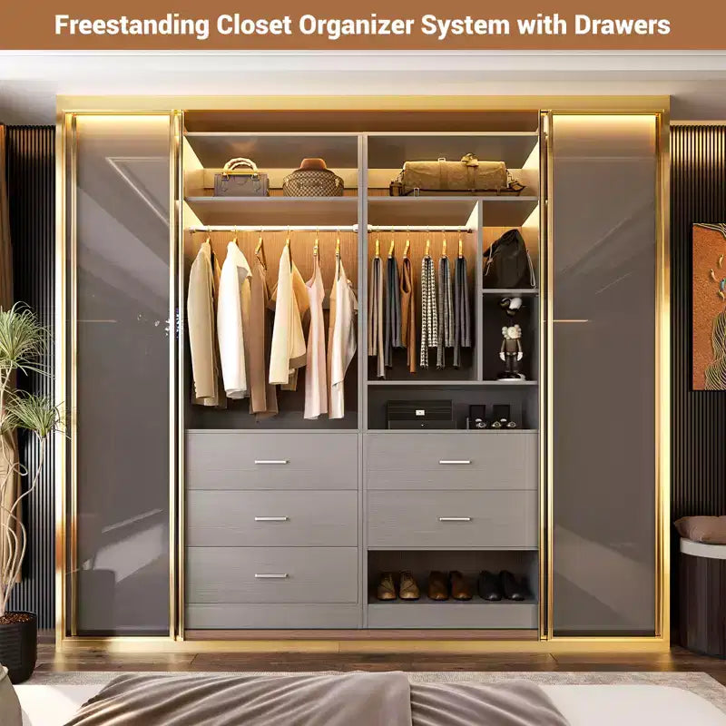 48 Closet System with 5 Wood Drawers